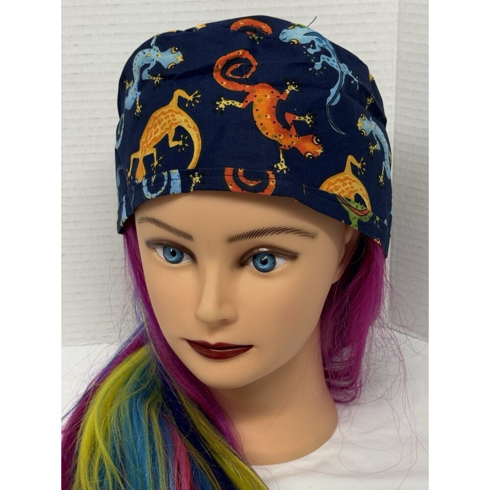 Men/Women Surgical Scrub Cap Hat With Tie Lizard Print 100% Cotton New Handmade